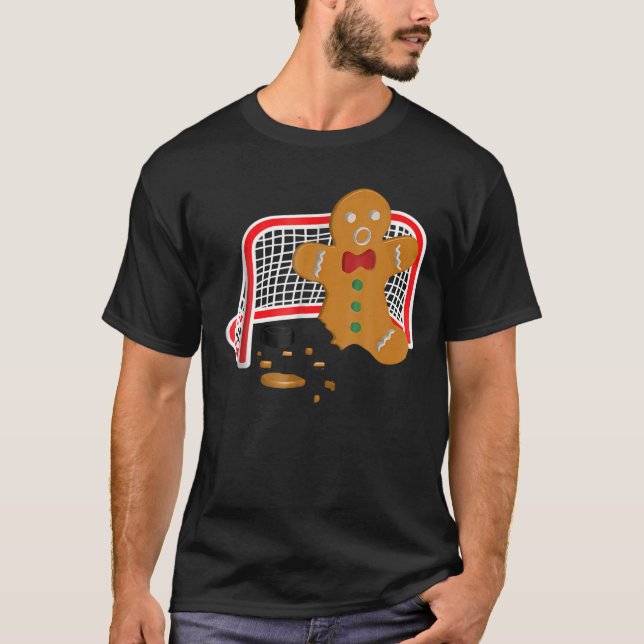 Hockey Goalie Funny Julens Pepparkaksgubbe Mål T Shirt (Framsida)