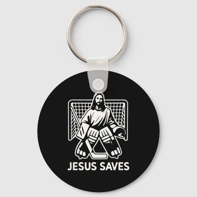 Hockey Goalie Goalkeeper Jesus Saves Christian Hoc Nyckelring (Framsida)