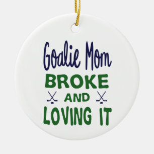Hockey Goalie Mamma Fattig och Loving It Julgransprydnad Keramik