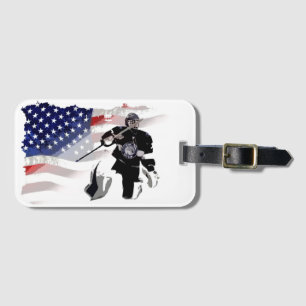 Hockey Goalie och US Flagga Bagagebricka