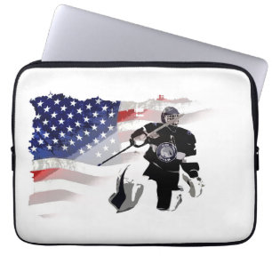 Hockey Goalie och US Flagga Laptop Fodral