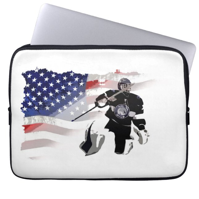 Hockey Goalie och US Flagga Laptop Fodral (Framsidan)