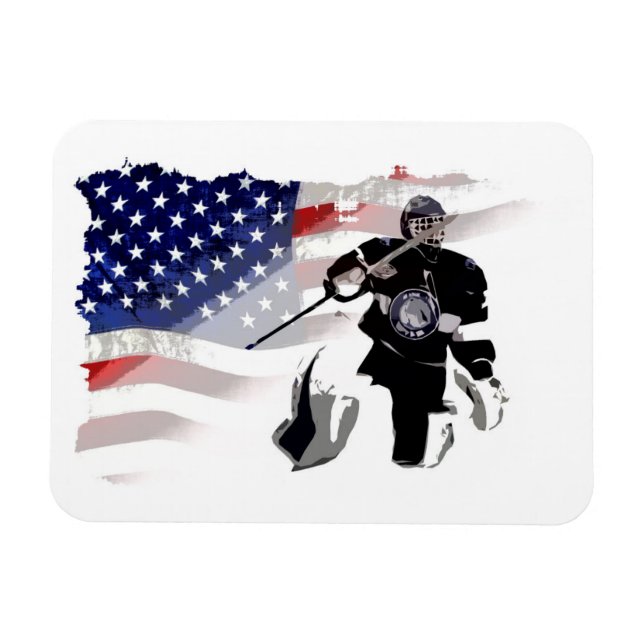 Hockey Goalie och US Flagga Magnet (Horisontell)