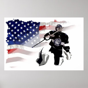 Hockey Goalie och US Flagga Poster