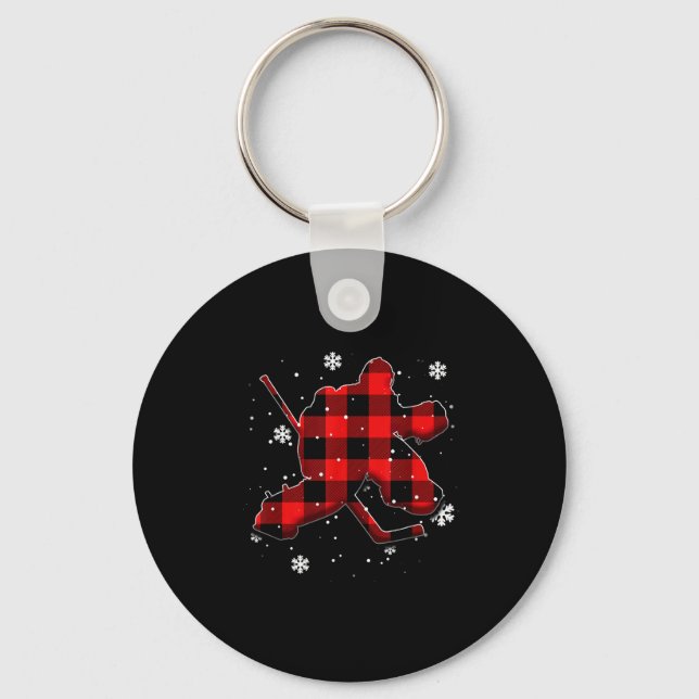 Hockey Goalie Plaid Christmas  Nyckelring (Framsida)