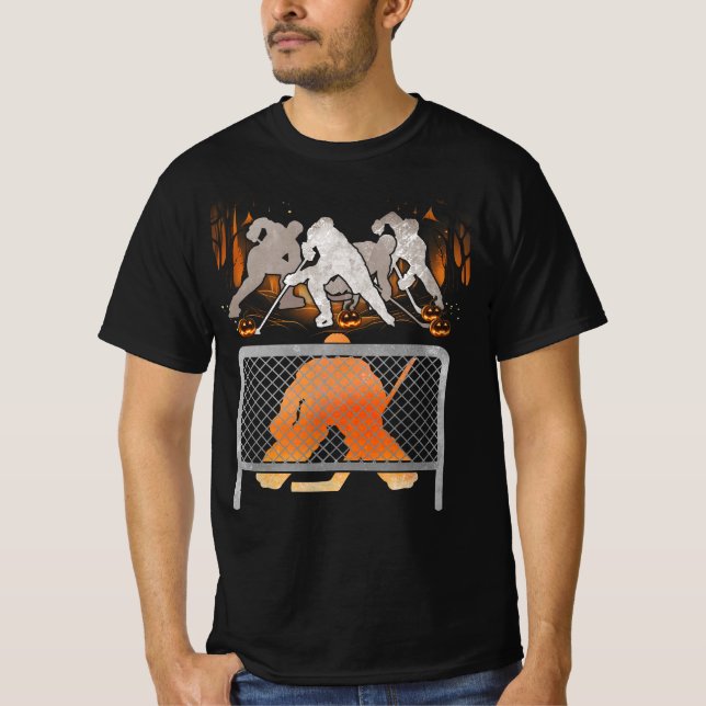 Hockey Goalie Pumpkin Halloween Ice Hockey Player T Shirt (Framsida)