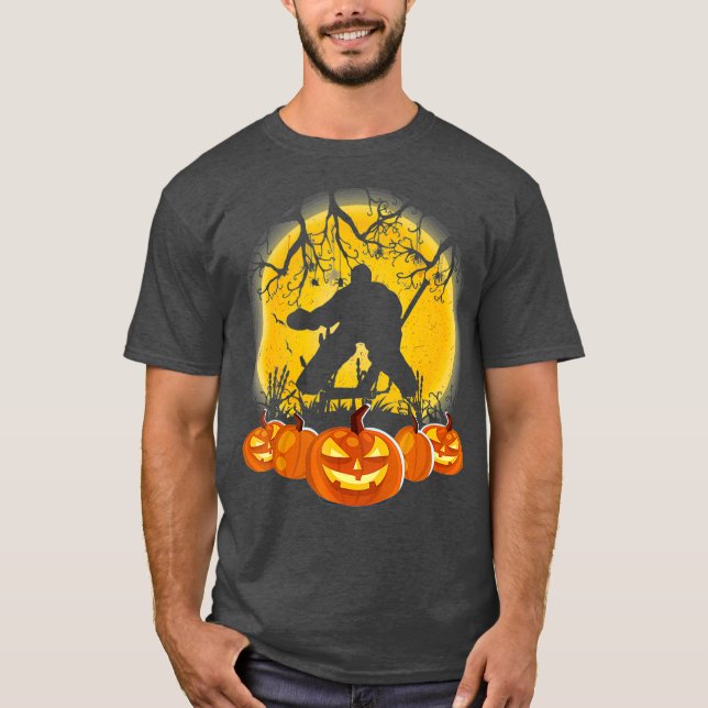 Hockey Goalie Pumpkin Halloween T Shirt (Framsida)