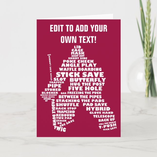 Hockey Goalie Text Art Greeting Card Kort (Framsida)