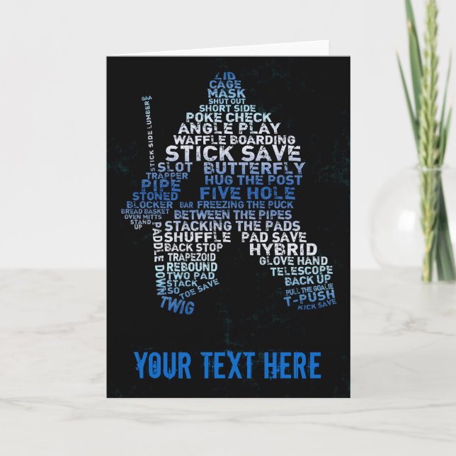 Hockey Goalie Text Art Greeting Card Kort (Framsida)