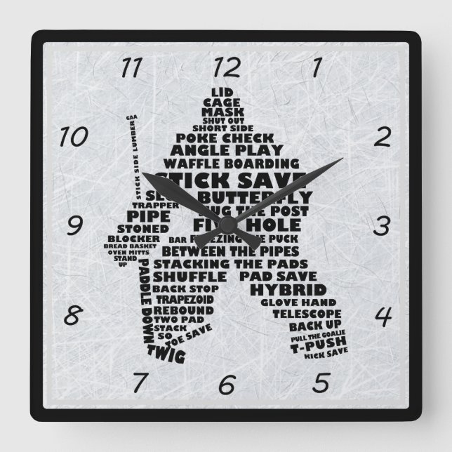Hockey Goalie Typography Wall Clock Fyrkantig Klocka (Framsida)