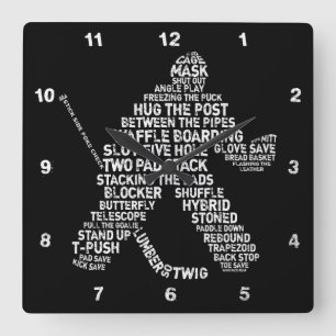 Hockey Goalie Typography Wall Clock Fyrkantig Klocka