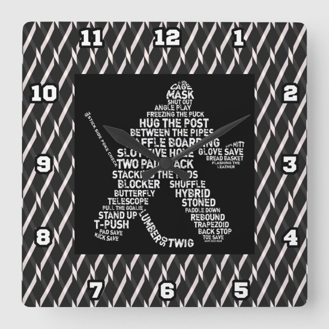 Hockey Goalie Typography Wall Clock Fyrkantig Klocka (Framsida)