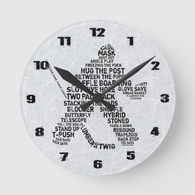 Hockey Goalie Typography Wall Clock Rund Klocka (Framsida)
