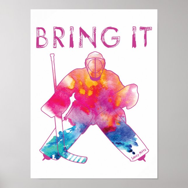 Hockey Goalie Watercolor Rosa Girls Poster (Framsidan)