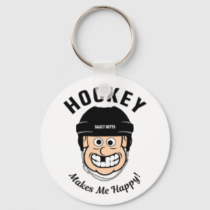 Hockey gör mig Lycklig Funny Tecknad Hockey Player Nyckelring