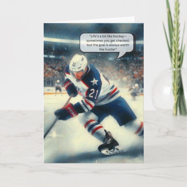 Hockey Greeting Card Center Player - "Play to Win" Kort (Framsida)