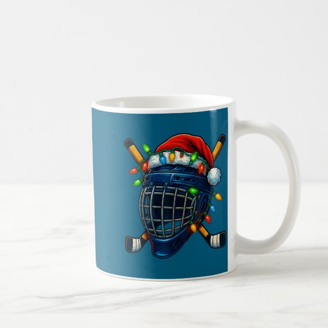 Hockey Helmet Christmas Lights Santa Hat Design Xm Kaffemugg (Höger)