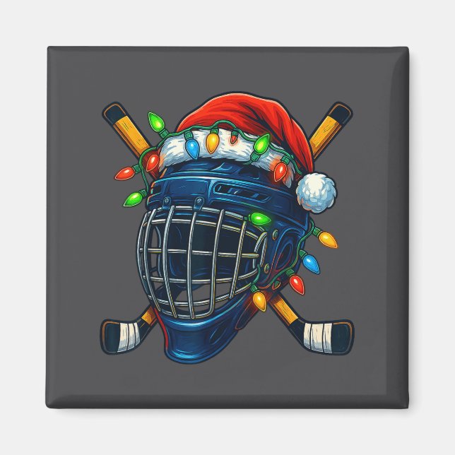 Hockey Helmet Christmas Lights Santa Hat Design Xm Magnet (Framsidan)
