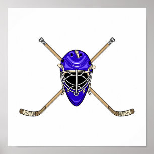 Hockey Helmet & Kor Sticks Blue Poster