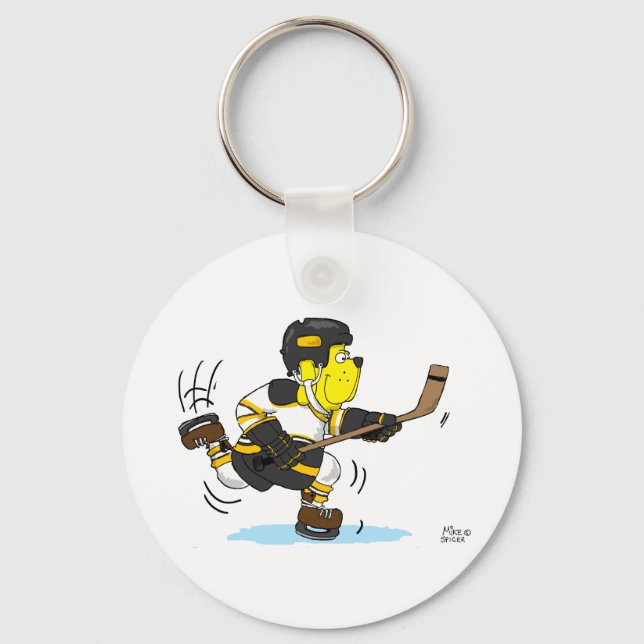 HOCKEY HUND BLACK OCH GULD NYCKELRING (Framsida)