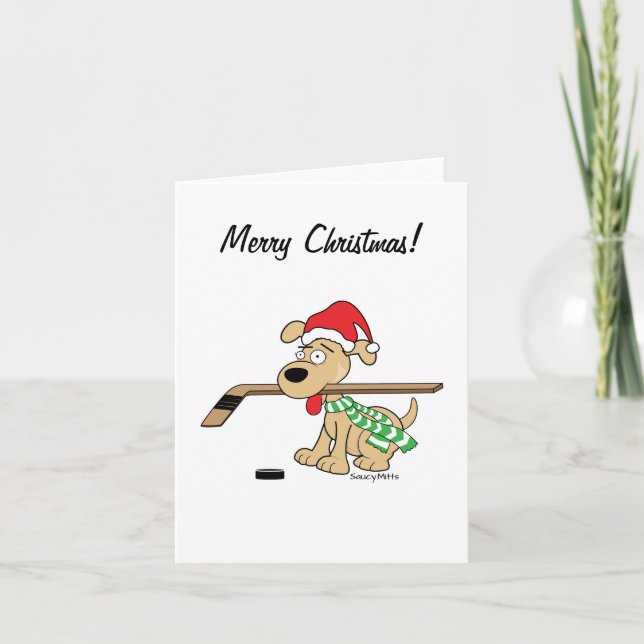Hockey Hund God jul Card Helgkort (Framsida)