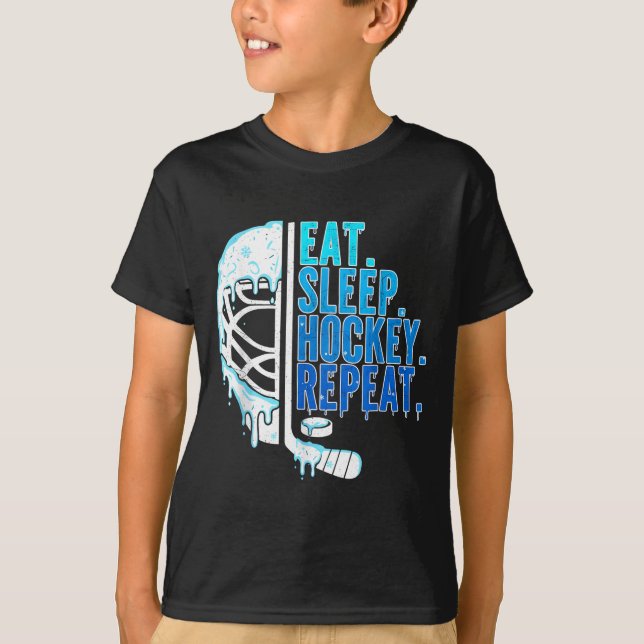 Hockey Ice Cream Drip Eat Sleep Hockey Repeat Boys T Shirt (Framsida)