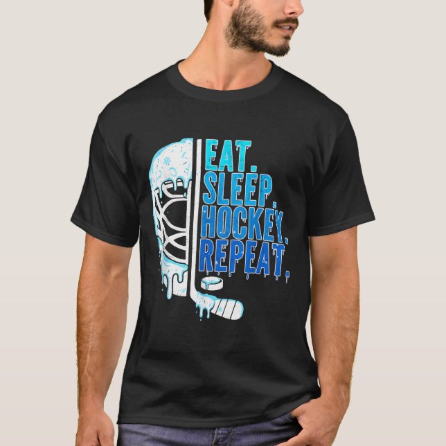 Hockey Ice Cream Drip Eat Sleep Hockey Repeat Boys T Shirt (Framsida)