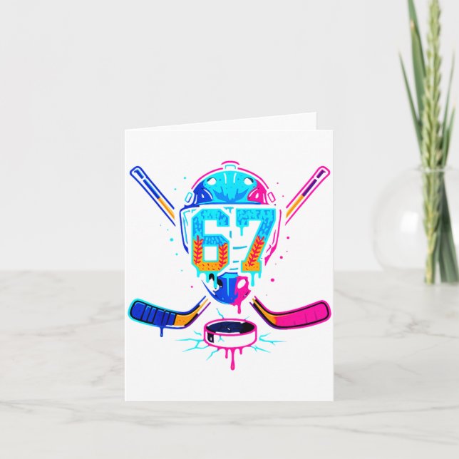 Hockey Ice Cream Drip Number 67 Player 67th Birthd Kort (Framsida)