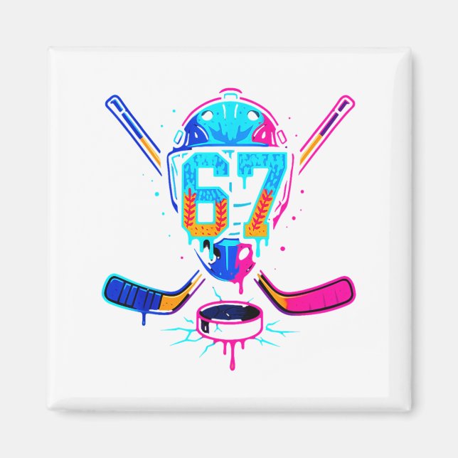 Hockey Ice Cream Drip Number 67 Player 67th Birthd Magnet (Framsidan)
