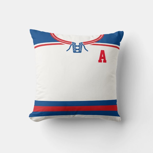 Hockey Jersey Namn & Number Template Pillow Blue Kudde (Framsida)
