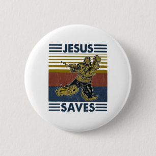 Hockey Jesus Räddar Rolig Hockey Straffbåset  Knapp