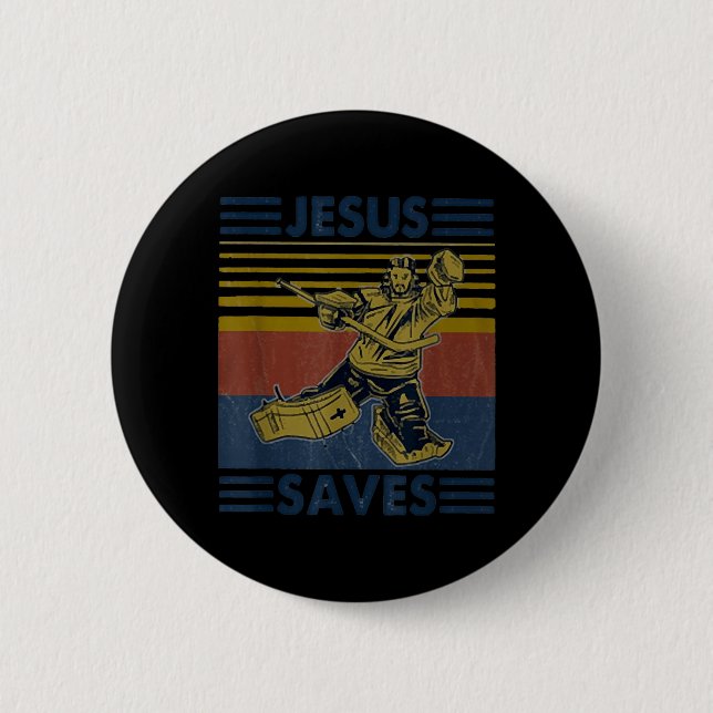 Hockey Jesus Räddar Rolig Hockey Straffbåset Knapp (Framsida)