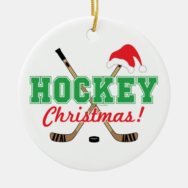 Hockey jul Hockey Sticks Santa Hat Julgransprydnad Keramik (Framsidan)