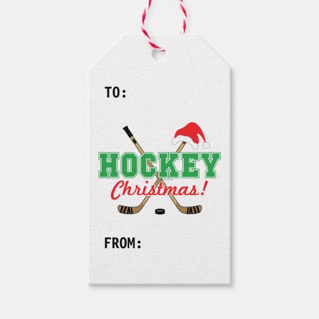 Hockey jul Hockey Sticks Santa Hat Presentetikett (Framsidan)