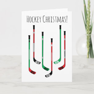 Hockey jul Red and Grönt Hockey Sticks Helgkort