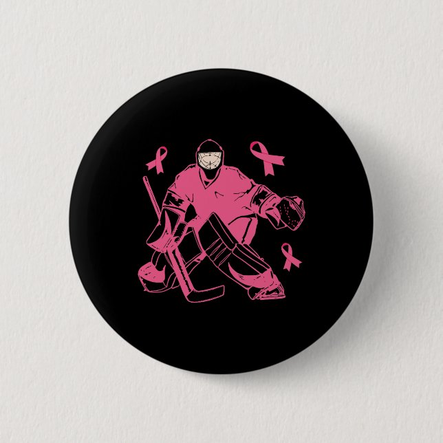 Hockey Keeper Rosa Ribbon Breast Cancer Awareness Knapp (Framsida)