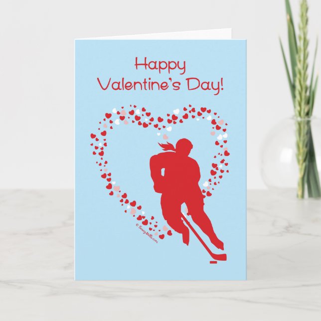 Hockey-kort för hjärtans dag (hona) helgkort (Framsida)