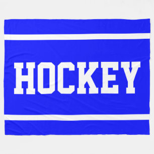 HOCKEY Ljus Royalblå Sportig Vit Textränder Fleecefilt