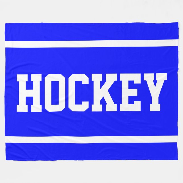 HOCKEY Ljus Royalblå Sportig Vit Textränder Fleecefilt (Framsidan (Horisontell))