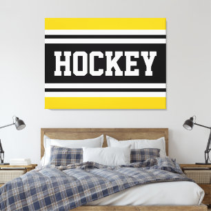HOCKEY Ljust Gul Svart Vit Racingränder Canvastryck