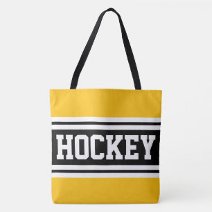 HOCKEY Ljust Gul Svart Vit Racingränder Tygkasse