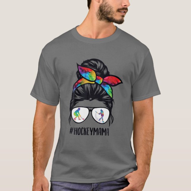 Hockey Mamma Messy Bun Hair Glasses, Hockey Mamma  T Shirt (Framsida)
