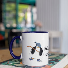 Hockey Mamma Penguin med Hockey Stick Mugg
