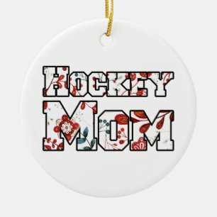Hockey Mamma Red Blue Blommigt Julgransprydnad Keramik