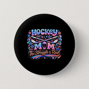Hockey Mamma Rosa Blå Retro 70-tal Groovy Vintage Knapp