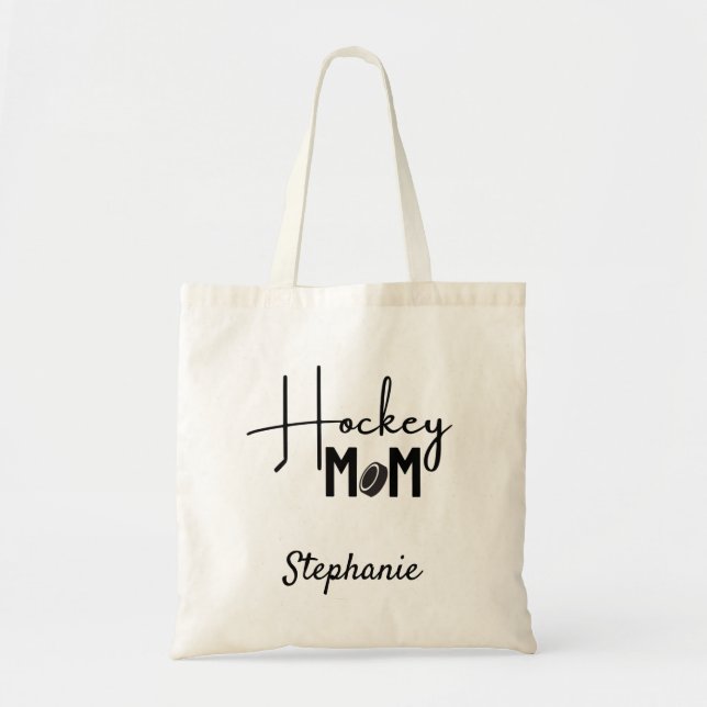 Hockey Mamma tote bag calligraphy black Tygkasse (Framsidan)