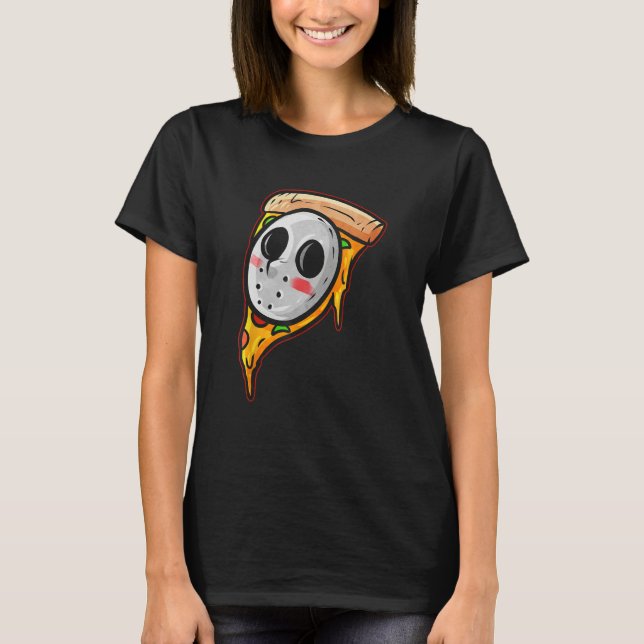 Hockey Mask Halloween Horror and Pizza T Shirt (Framsida)