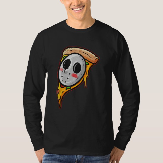 Hockey Mask Halloween Horror and Pizza T Shirt (Framsida)