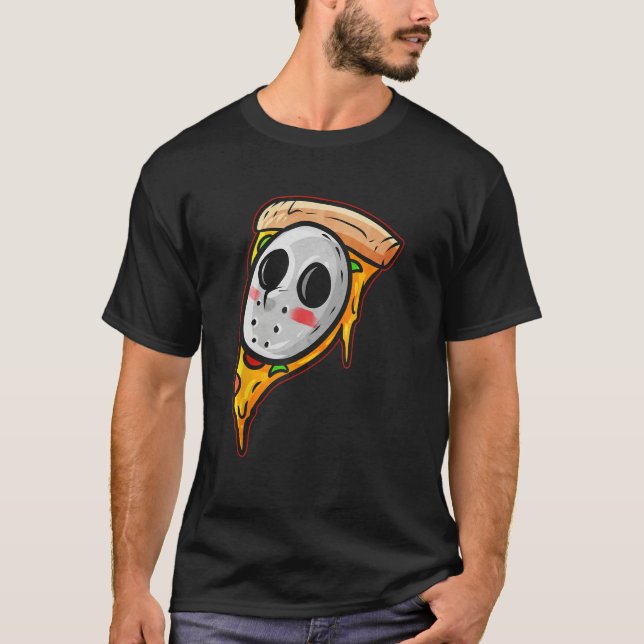 Hockey Mask Halloween Horror and Pizza T Shirt (Framsida)