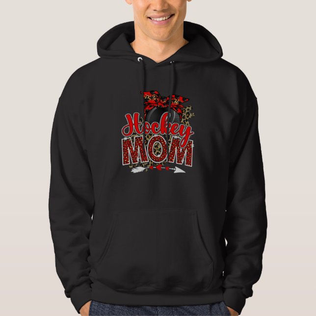 Hockey Mom Mama Mother s Day Leopard Sport Mom Mam Hoodie (Framsida)